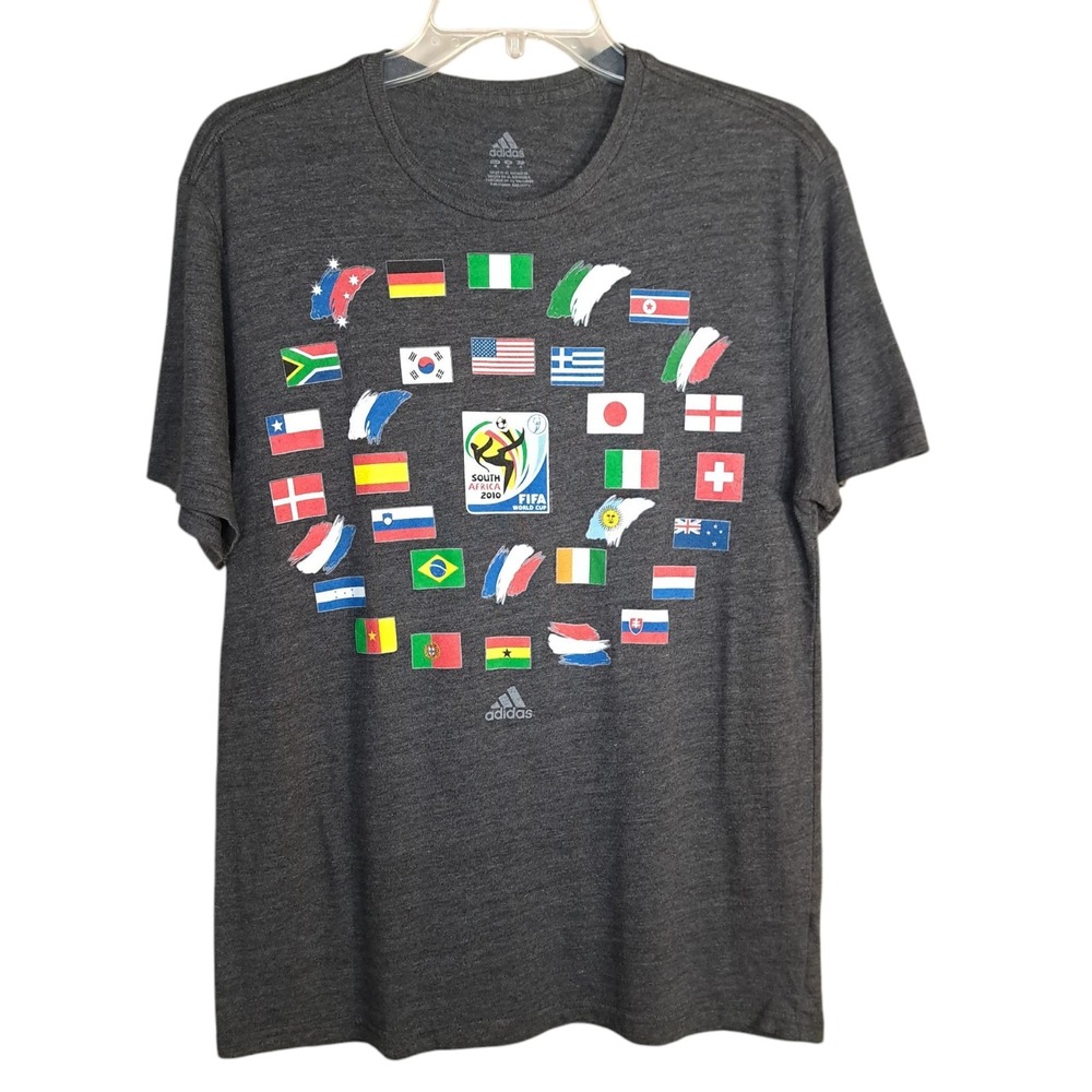 Adidas Men's South Africa 2010 FIFA World Cup T-Shirt Gray Football Flags Size M
